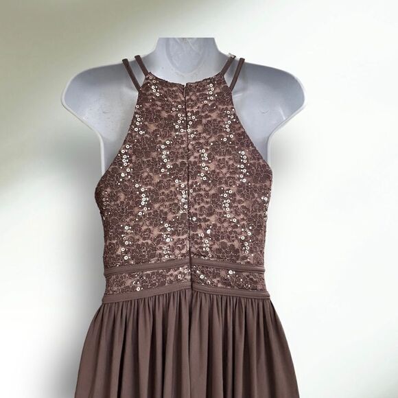 Night Way Collections Taupe Formal sequined Lace  Halter Dress size 8 - Picture 7 of 8